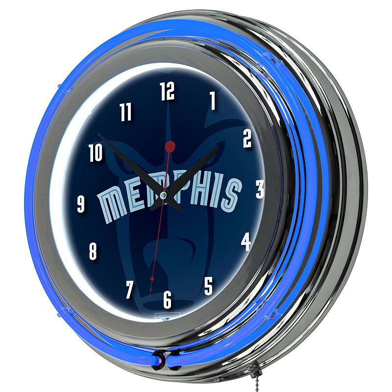 Memphis Grizzlies Chrome Double-Ring Neon Wall Clock, Purple