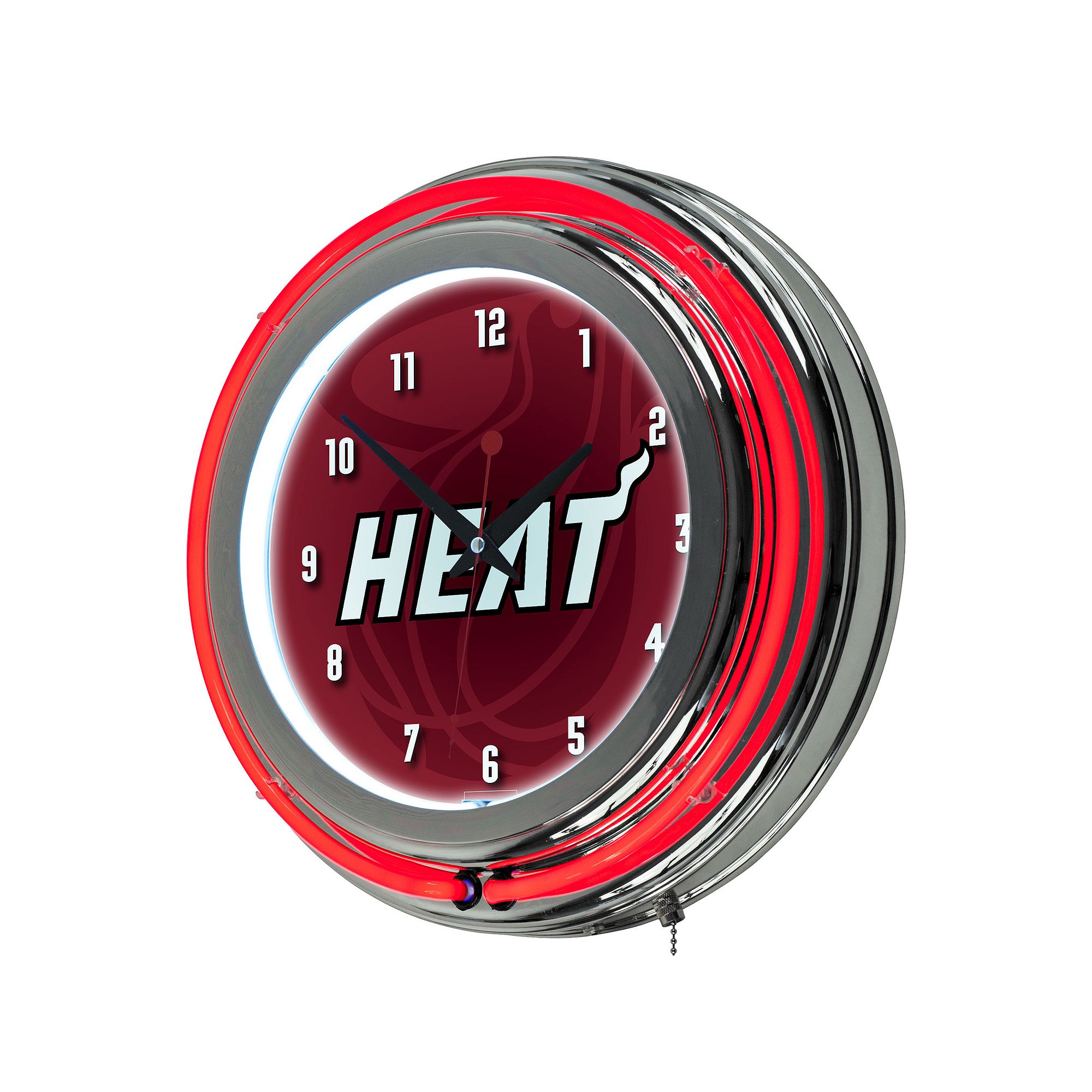 Miami Heat Chrome Double-Ring Neon Wall Clock, Red