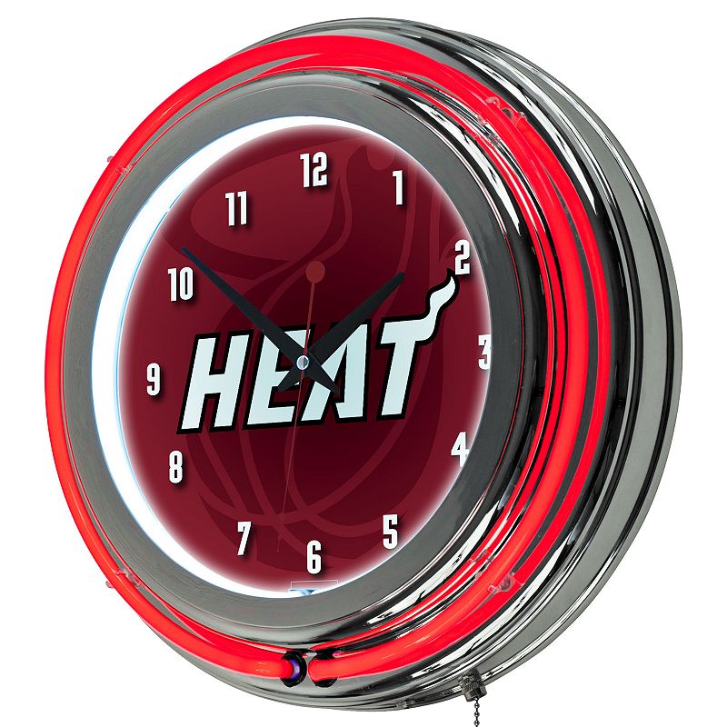 Miami Heat Chrome Double-Ring Neon Wall Clock, Red