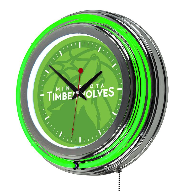 Minnesota Timberwolves Chrome Double-Ring Neon Wall Clock, Green