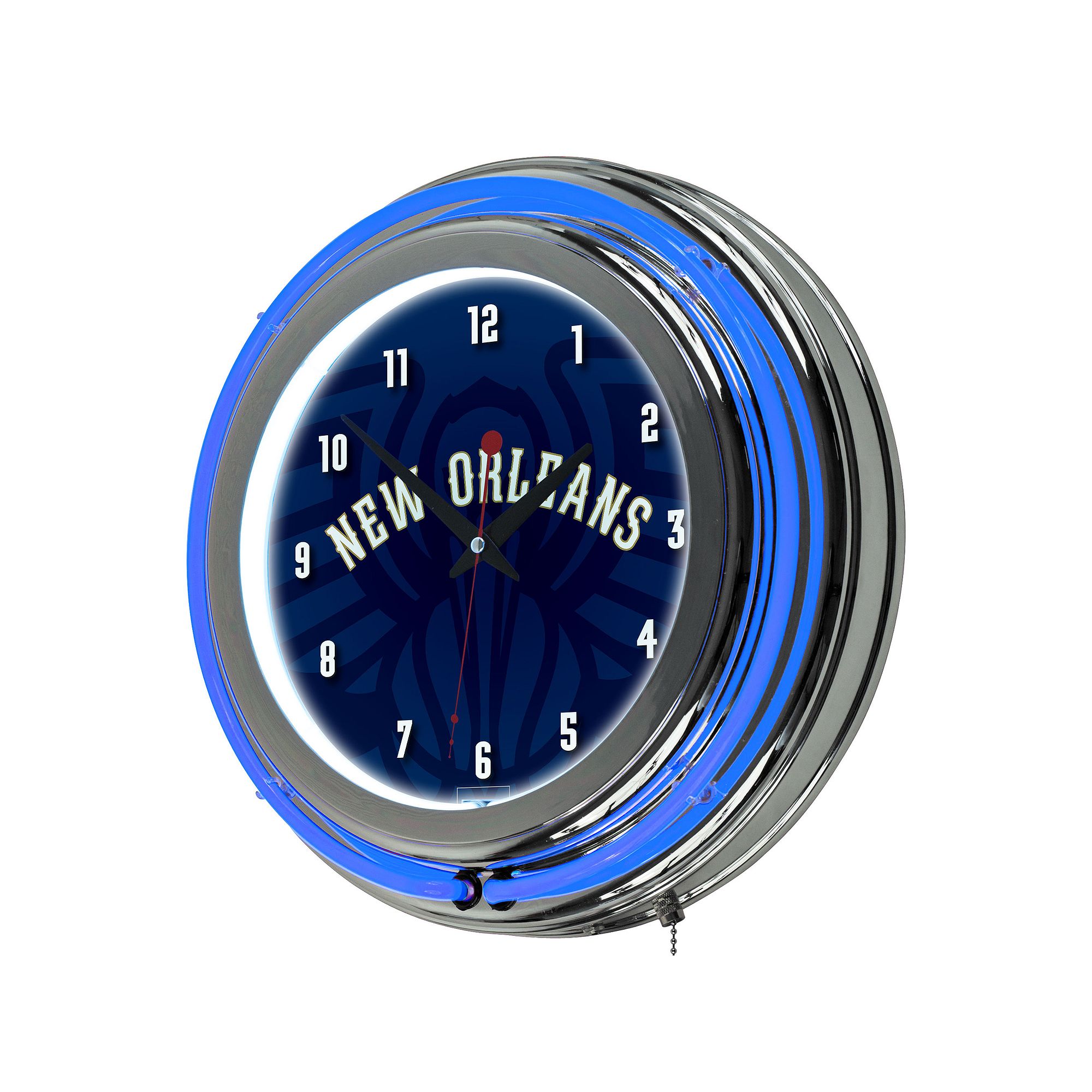 New Orleans Pelicans Chrome Double-Ring Neon Wall Clock, Blue