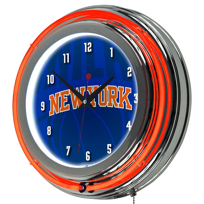 New York Knicks Chrome Double-Ring Neon Wall Clock, Blue