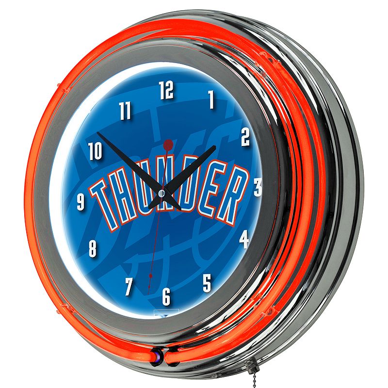 Oklahoma City Thunder Chrome Double-Ring Neon Wall Clock, Blue