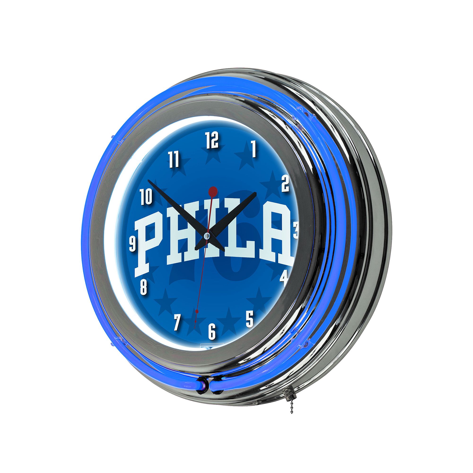 Philadelphia 76ers Chrome Double-Ring Neon Wall Clock, 76r Blue