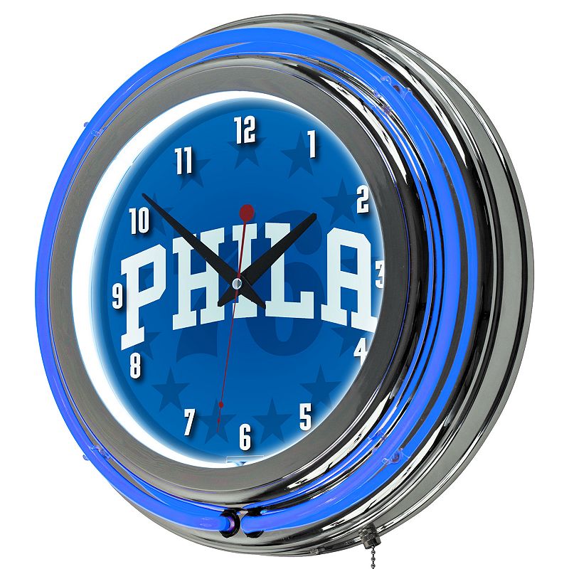 Philadelphia 76ers Chrome Double-Ring Neon Wall Clock, Blue