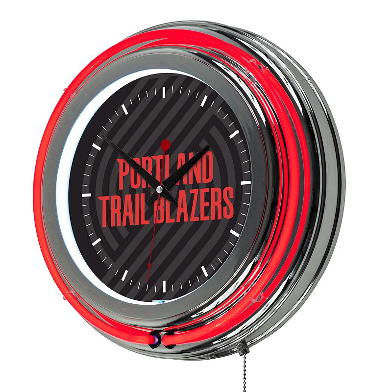 Portland Trail Blazers Chrome Double-Ring Neon Wall Clock, Red