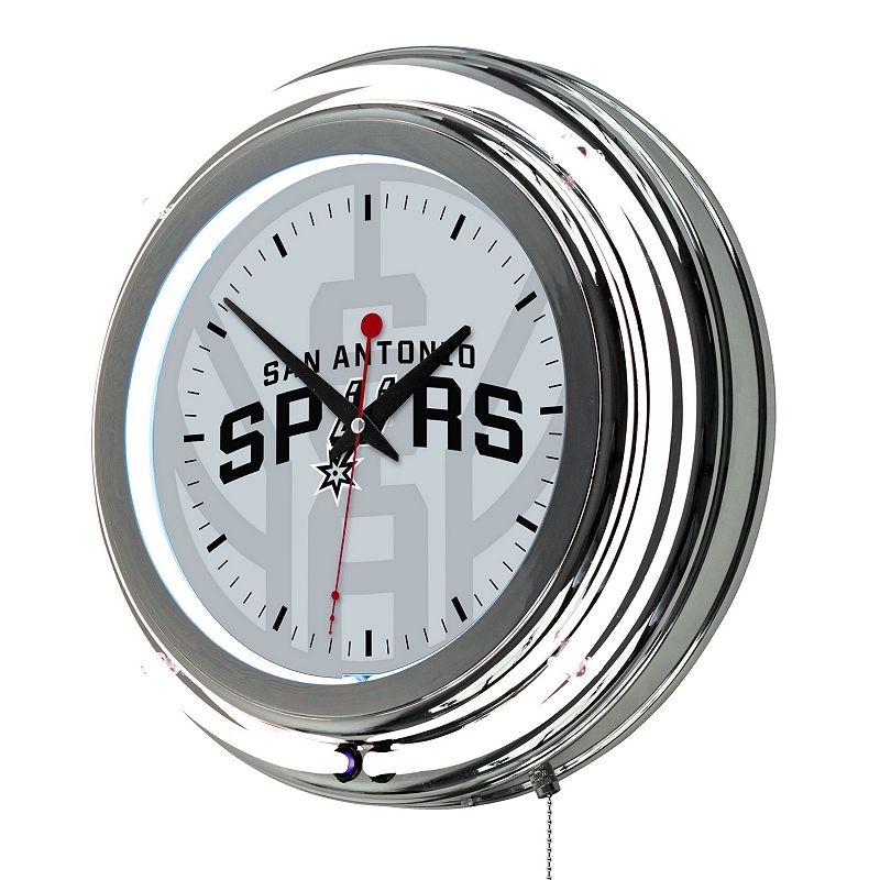 San Antonio Spurs Chrome Double-Ring Neon Wall Clock, Black