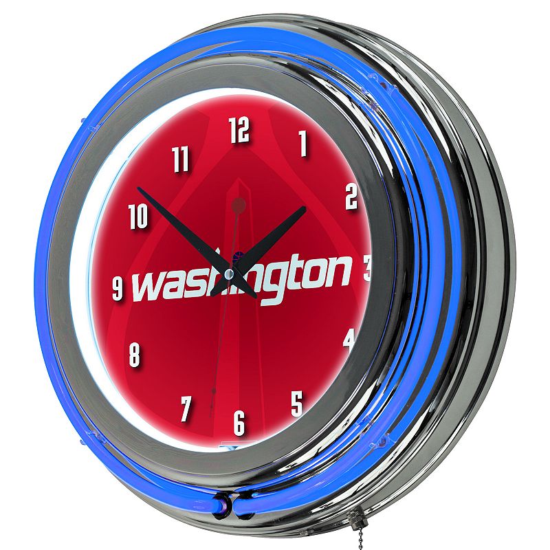 Washington Wizards Chrome Double-Ring Neon Wall Clock, Red