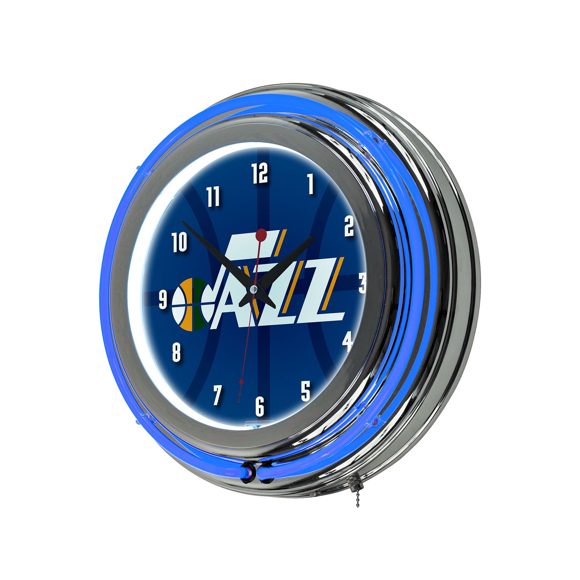 Utah Jazz Chrome Double-Ring Neon Wall Clock, Jaz Blue