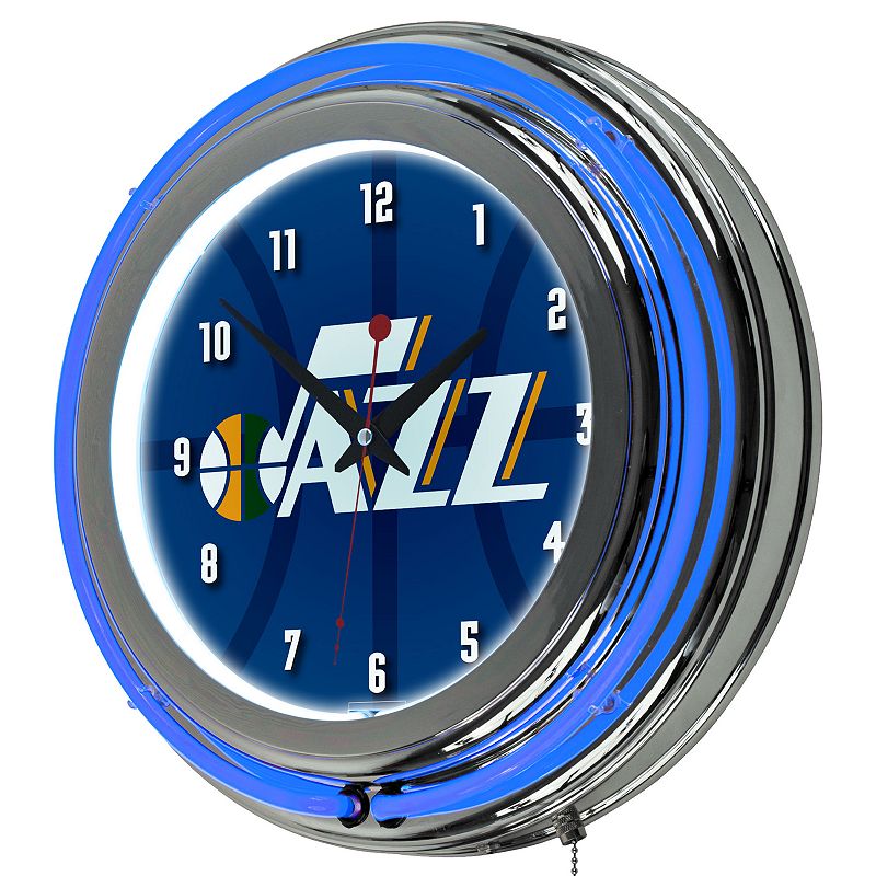 Utah Jazz Chrome Double-Ring Neon Wall Clock, Blue
