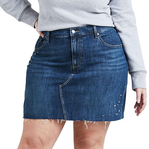 Plus Size Distressed Denim Skirt