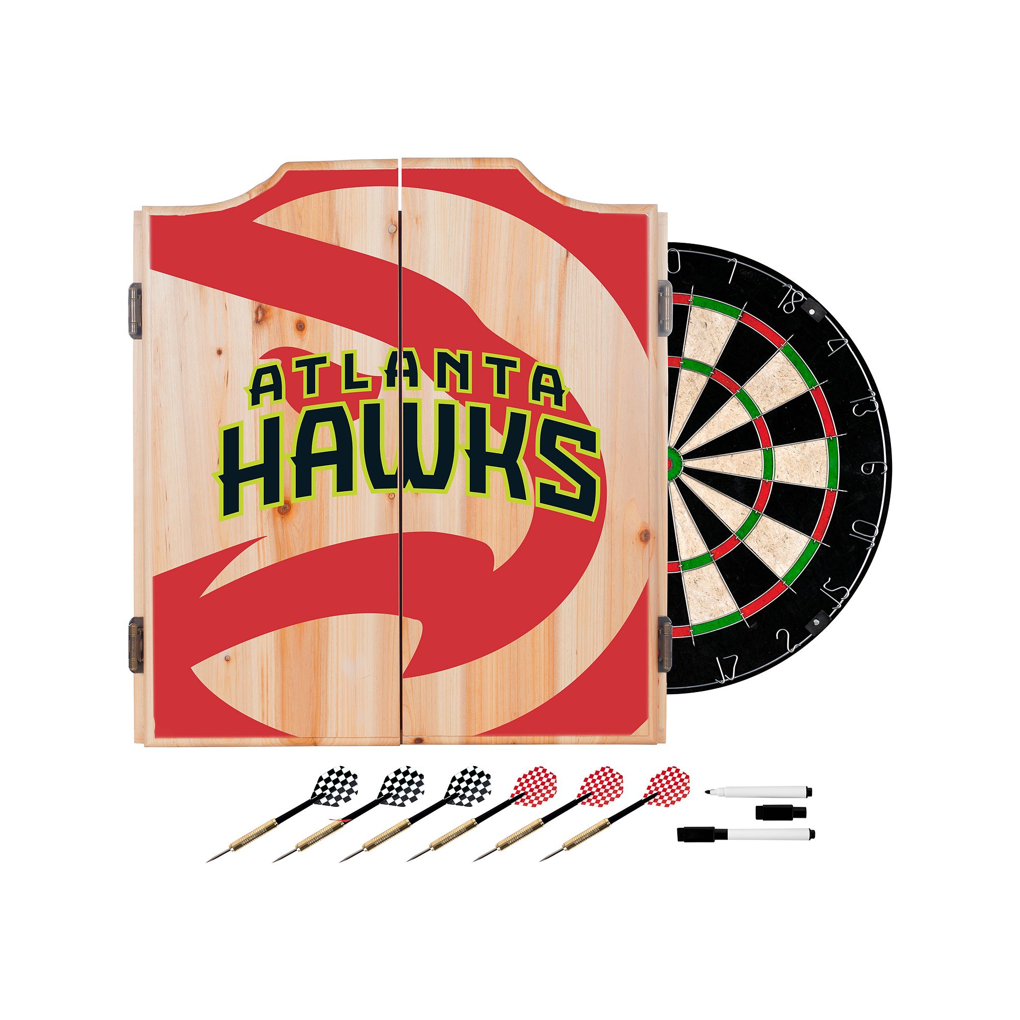 Atlanta Hawks Wood Dart Cabinet Set, Red