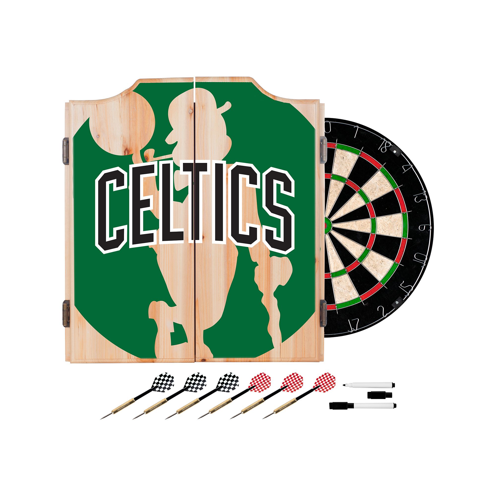 Boston Celtics Wood Dart Cabinet Set, Green