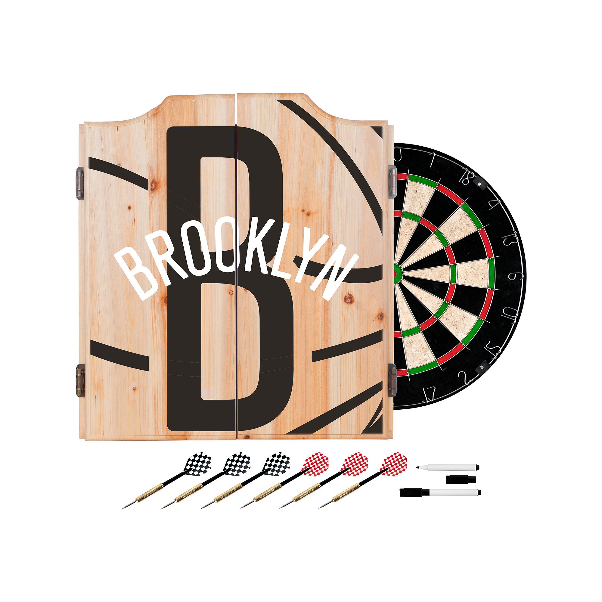 Brooklyn Nets Wood Dart Cabinet Set, Black