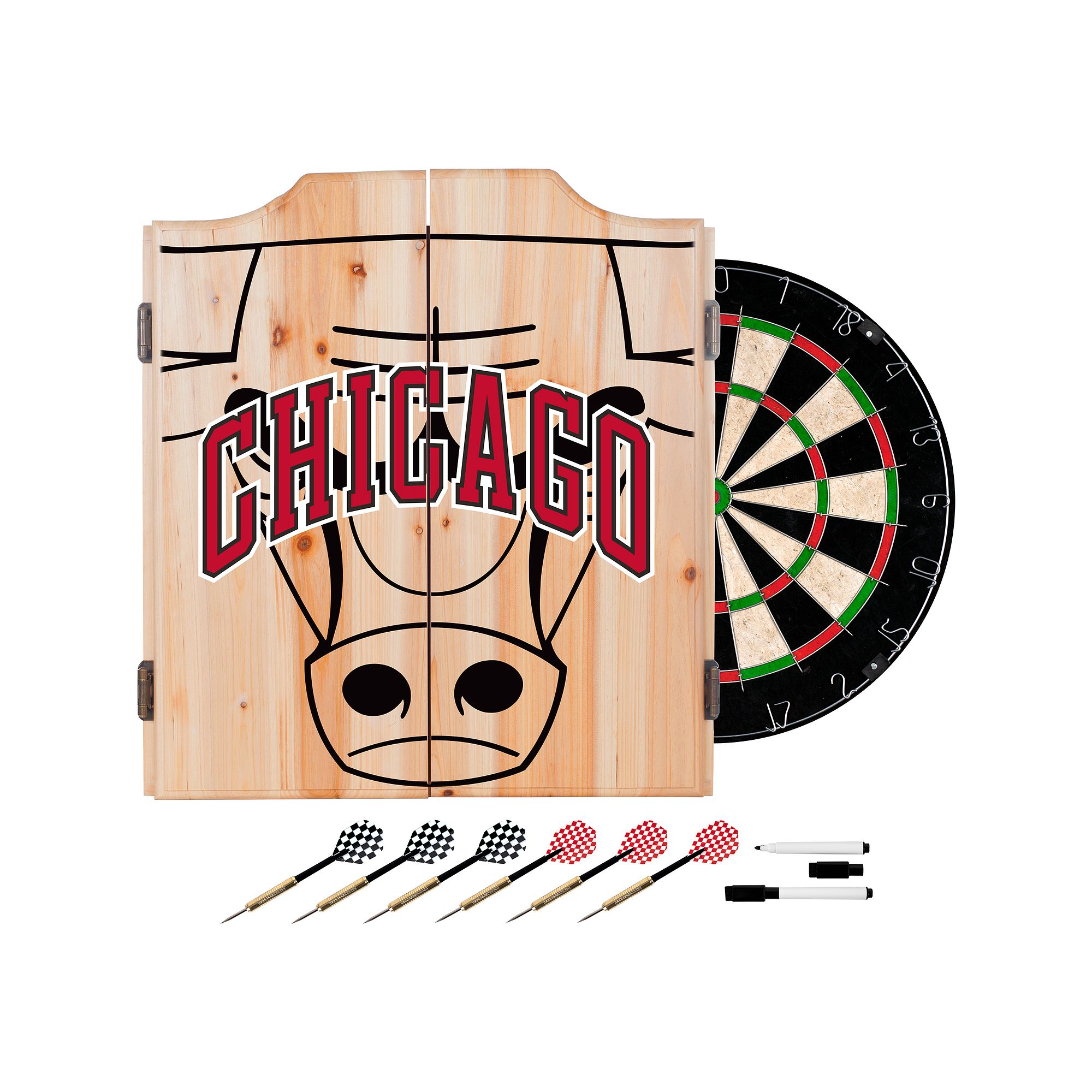 Chicago Bulls Wood Dart Cabinet Set, Black