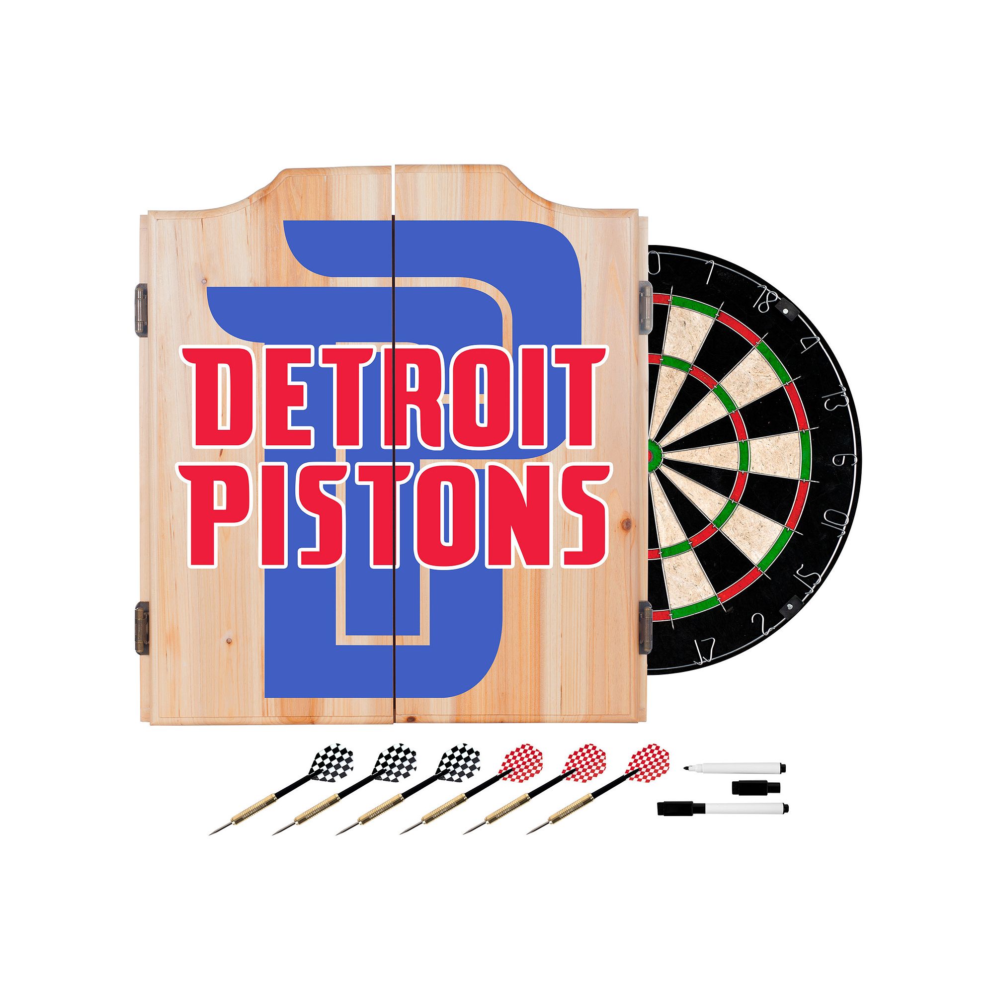 Detroit Pistons Wood Dart Cabinet Set, Pis Blue