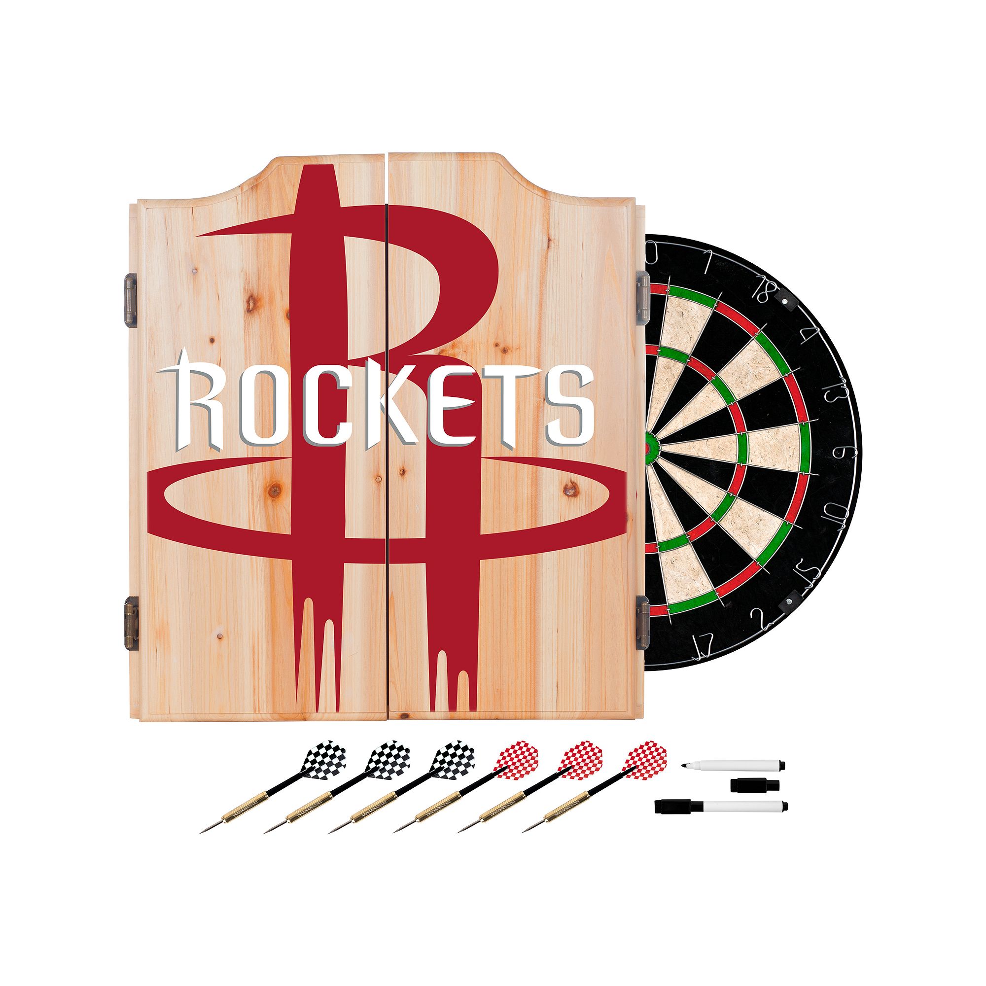 Houston Rockets Wood Dart Cabinet Set, Red