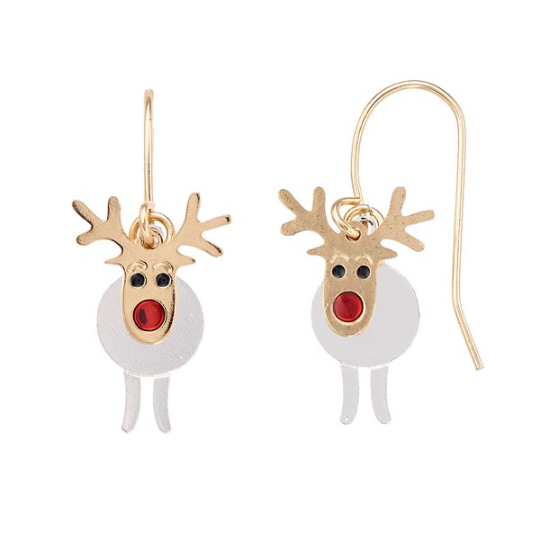 Two Tone Reindeer Nickel Free Drop Earrings