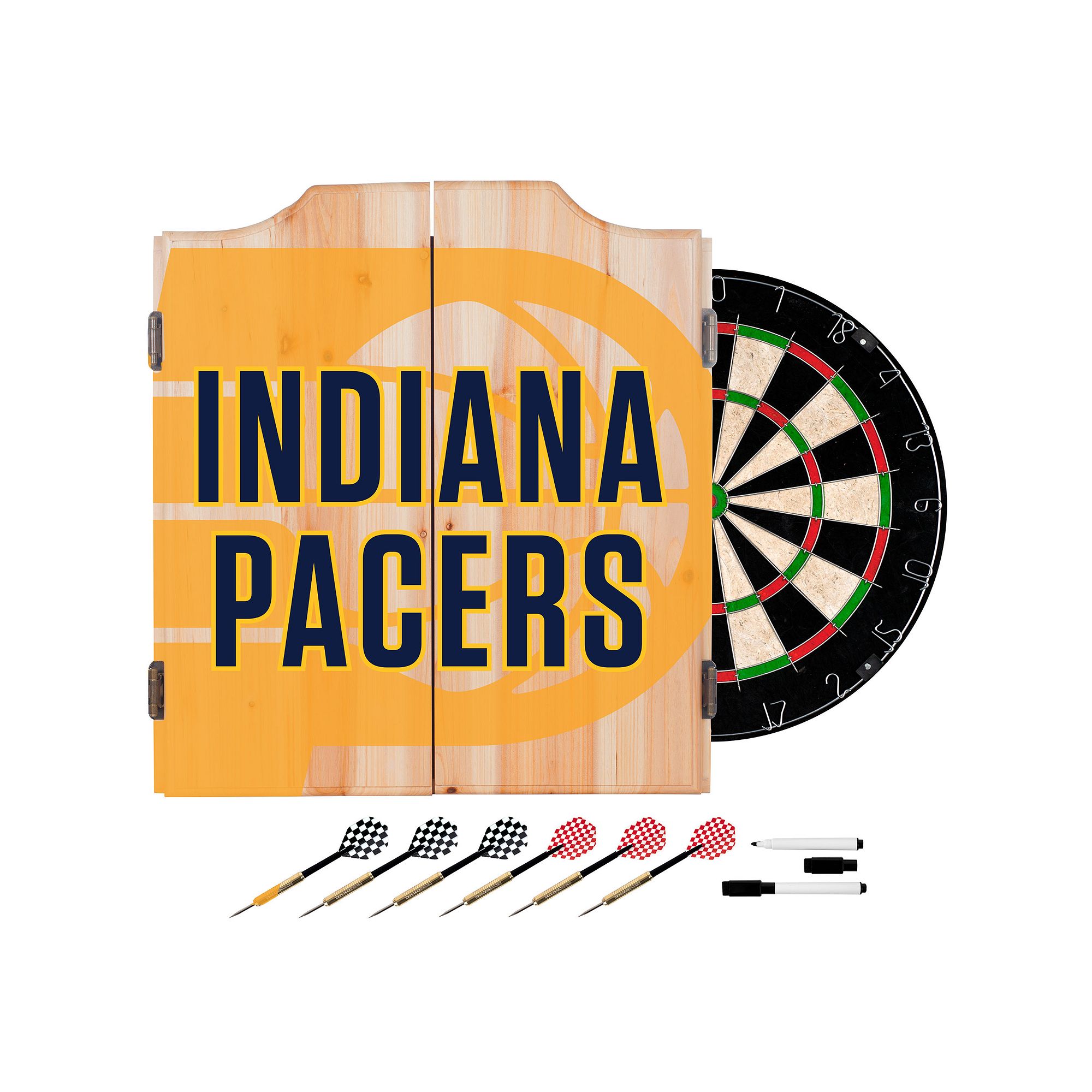 Indiana Pacers Wood Dart Cabinet Set, Yellow