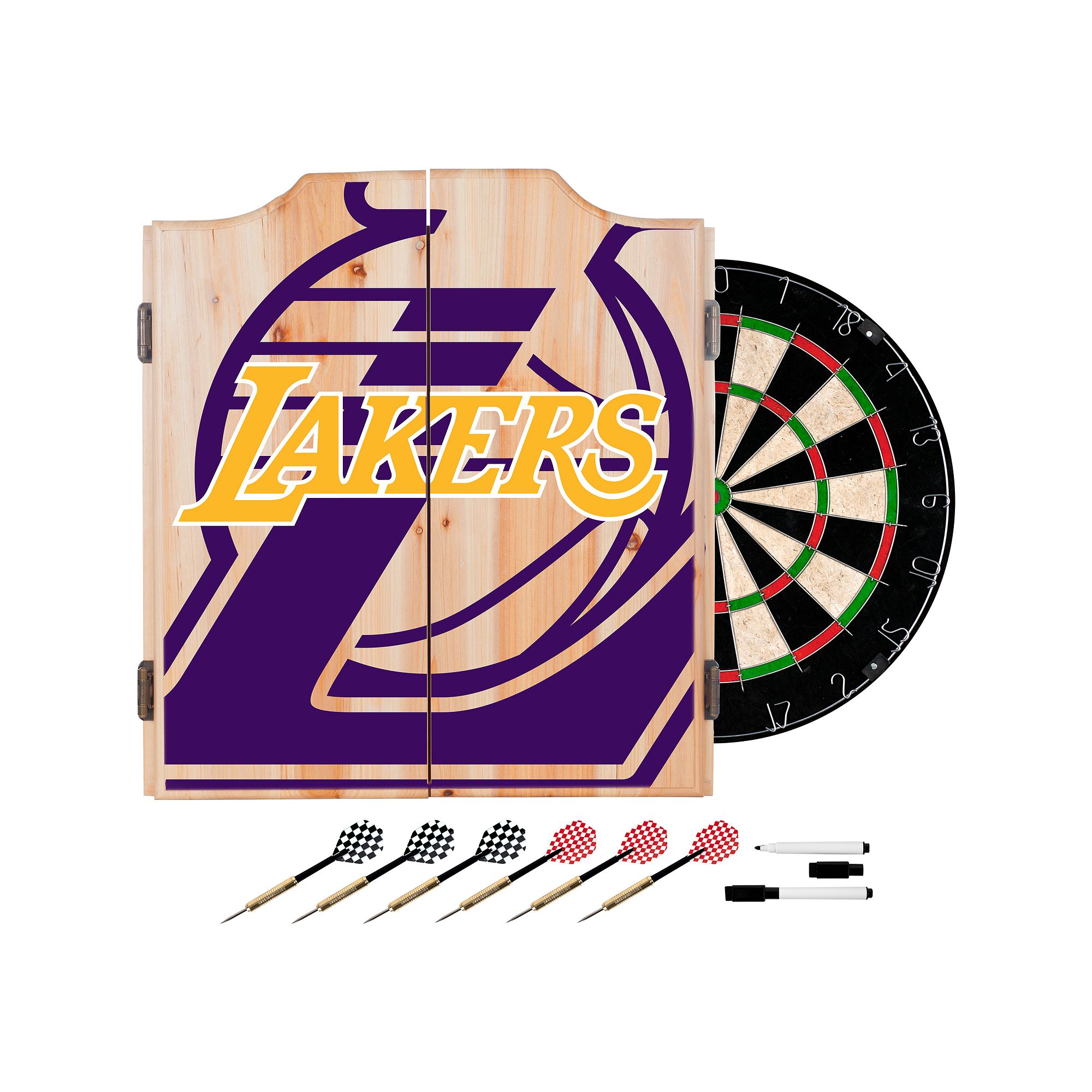 Los Angeles Lakers Wood Dart Cabinet Set, Pruple