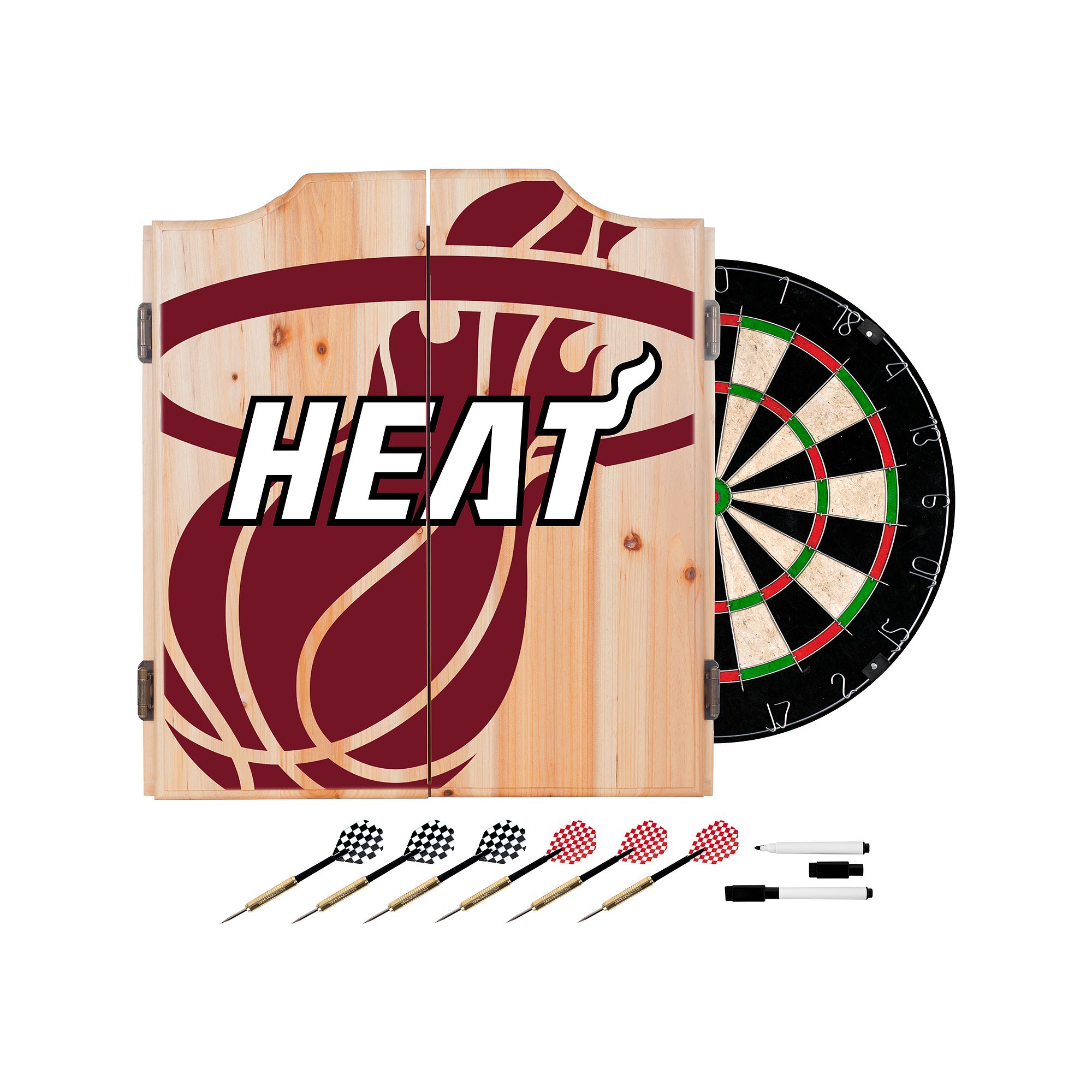 Miami Heat Wood Dart Cabinet Set, Red