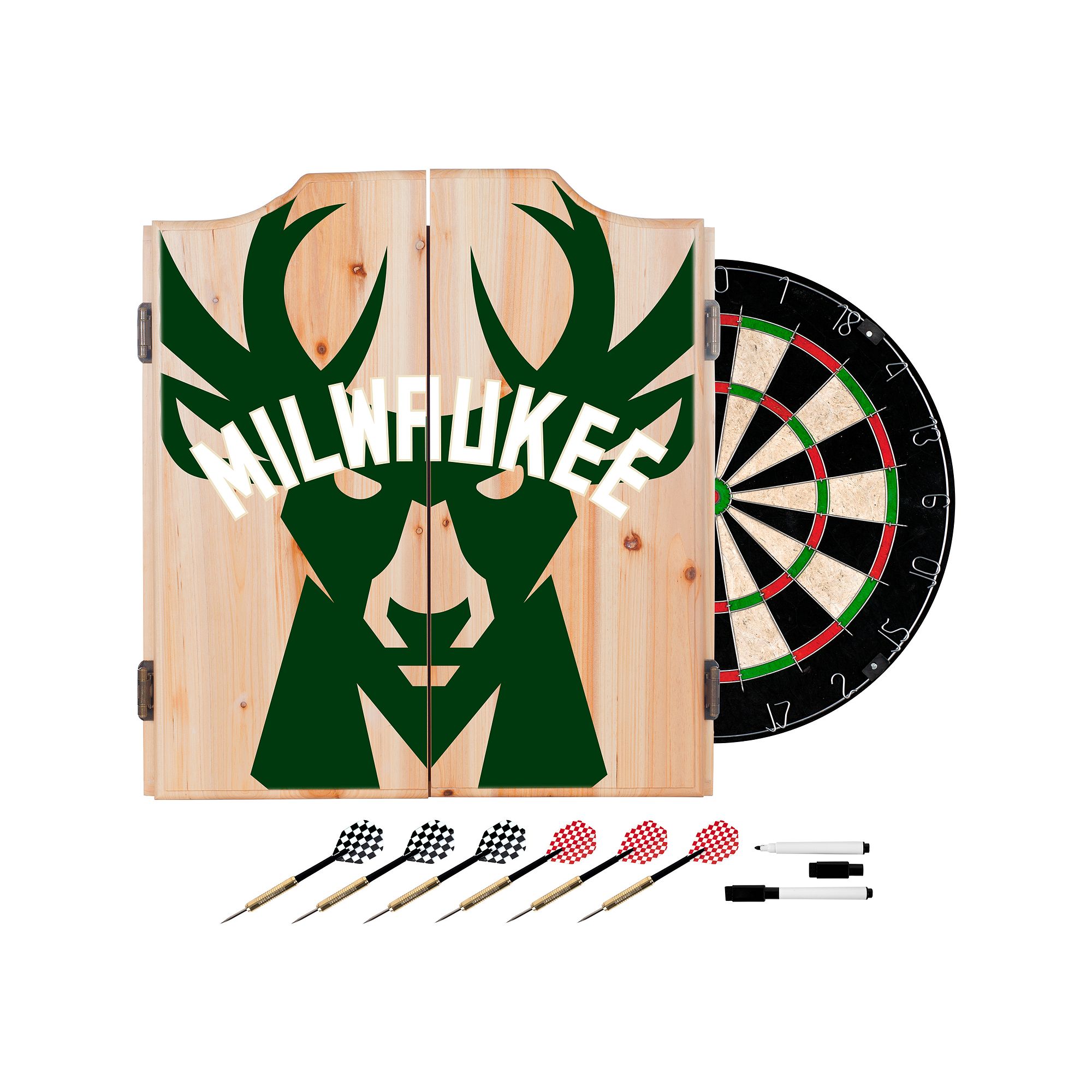 Milwaukee Bucks Wood Dart Cabinet Set, Green