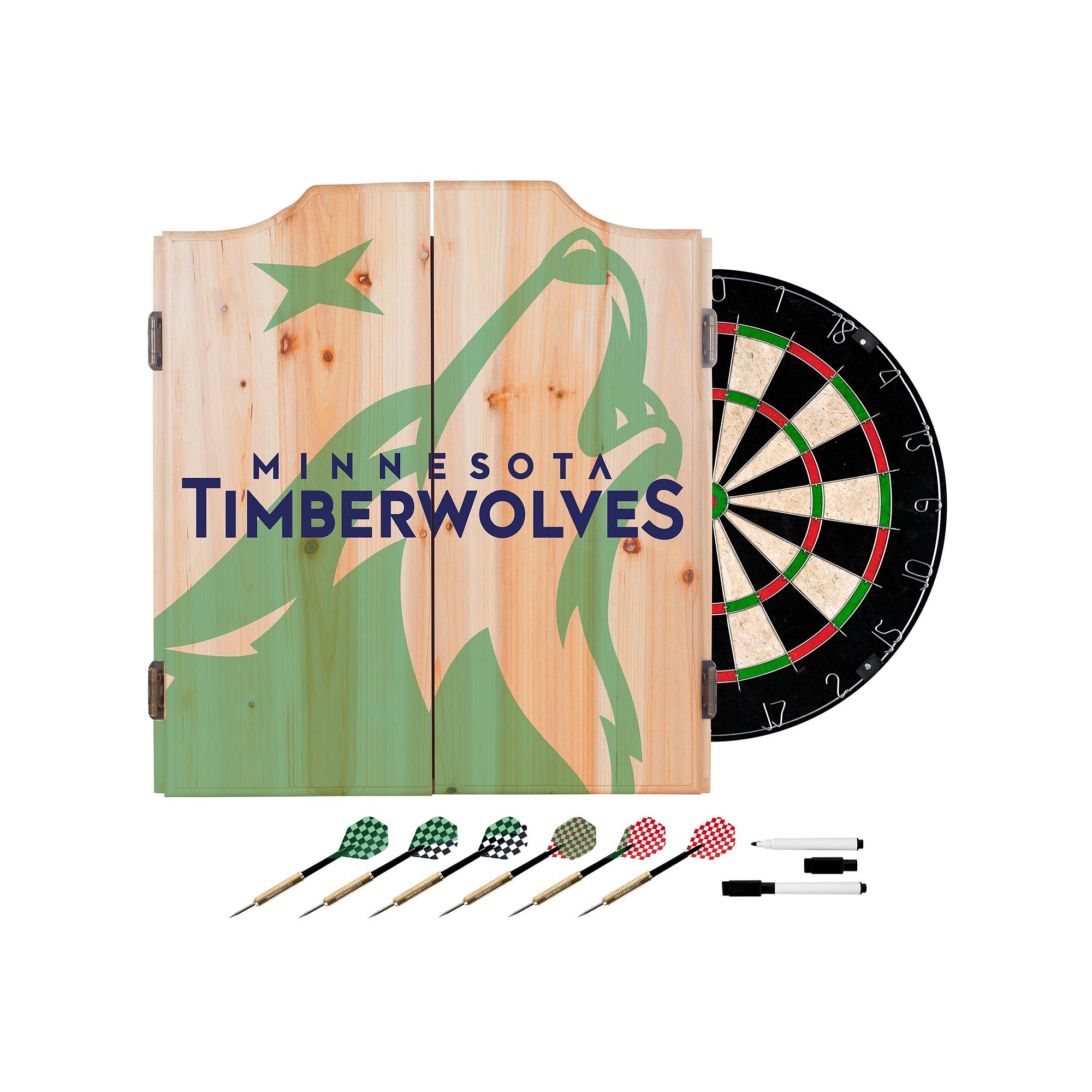 Minnesota Timberwolves Wood Dart Cabinet Set, Green