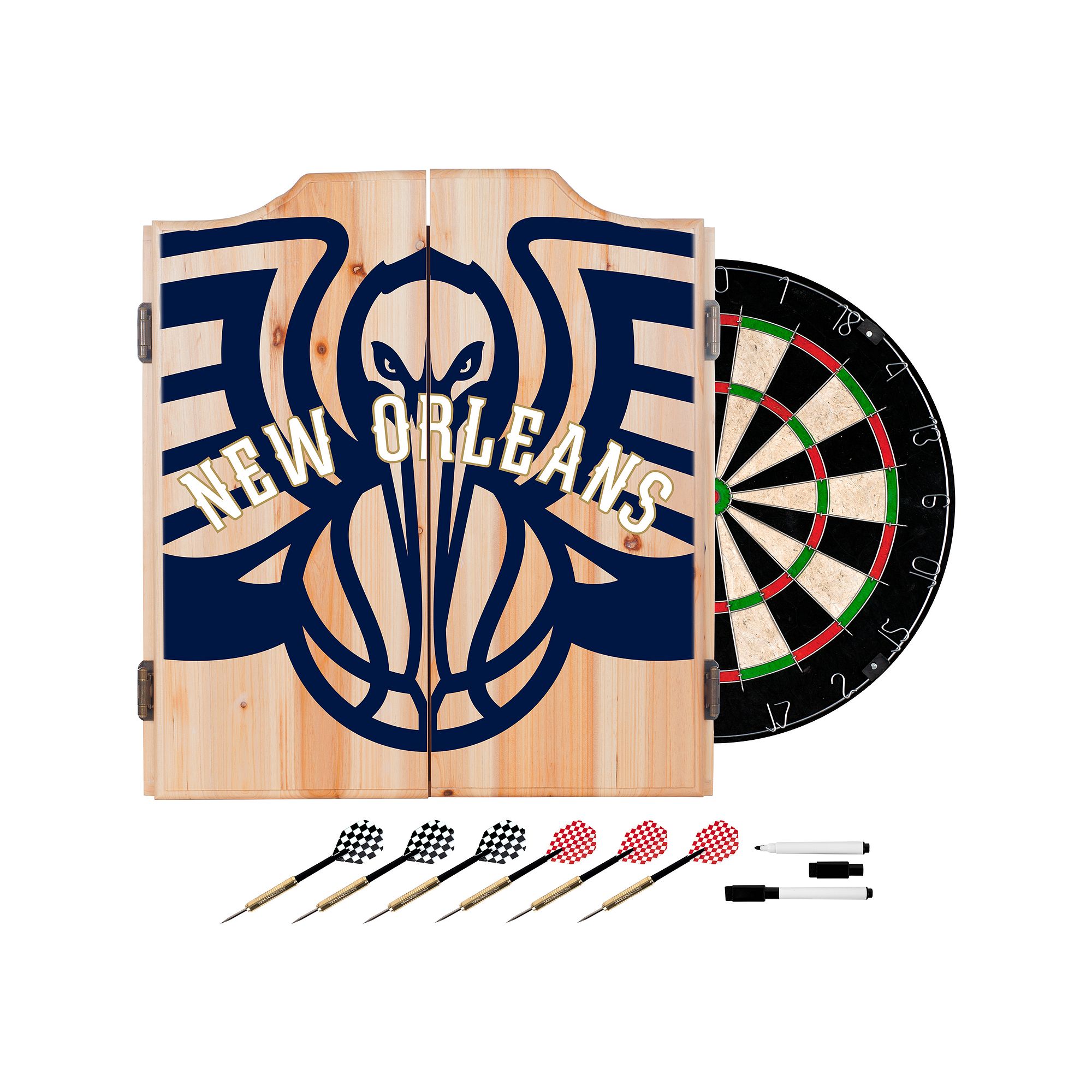New Orleans Pelicans Wood Dart Cabinet Set, Blue