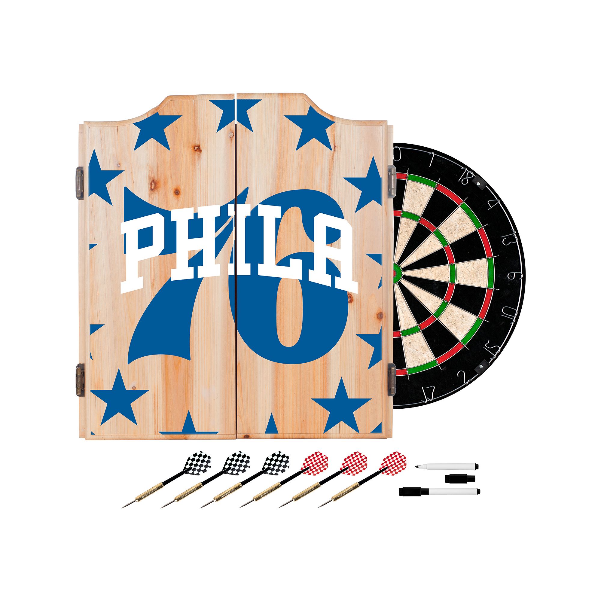 Philadelphia 76ers Wood Dart Cabinet Set, 76r Blue