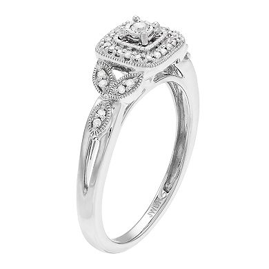 Always Yours Sterling Silver 1/10 Carat T.W. Diamond Cushion Frame Engagement Ring