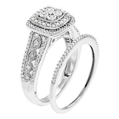 Always Yours Sterling Silver 1/2 Carat T.W. Diamond Cushion Engagement Ring Set