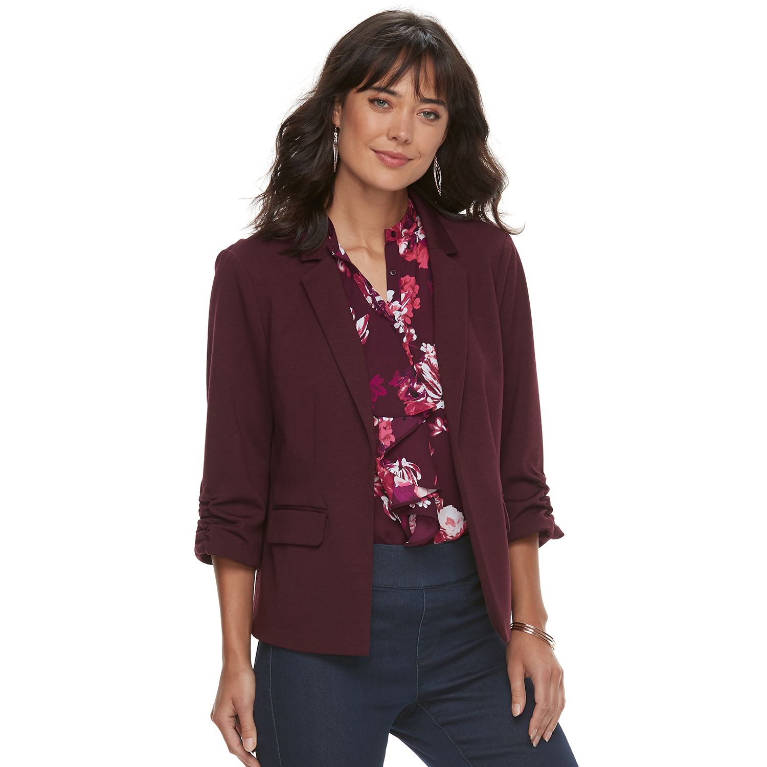 ladies ruched sleeve blazer