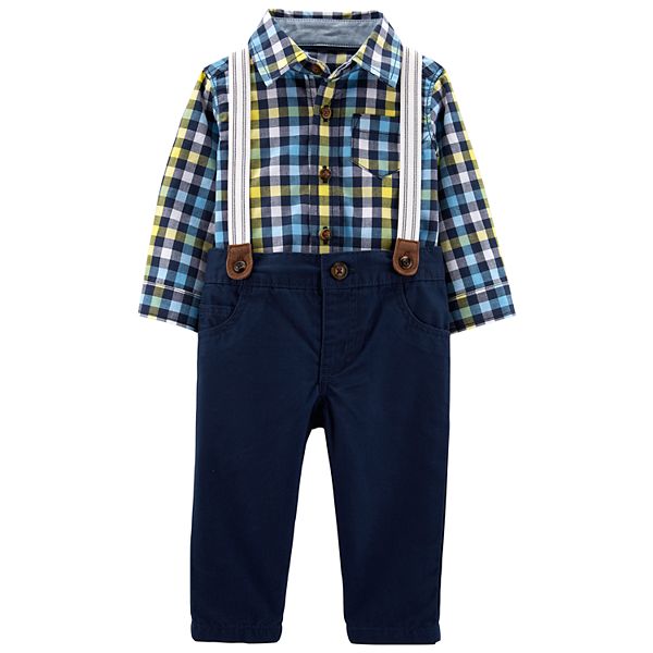 Baby Boy Carter's Plaid Shirt, Suspenders & Pants Set