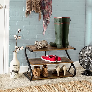 Honey-Can-Do Rustic Z-Frame 3-Tier Shoe Rack