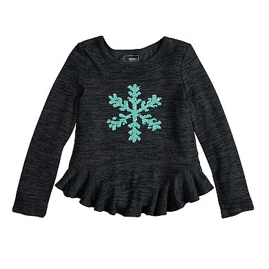 Girls 4-12 Sonoma Goods For Life® Embellished Ruffled-Hem Knit Sweater