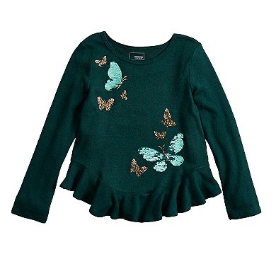 Girls 4-12 Sonoma Goods For Life® Embellished Ruffled-Hem Knit Sweater