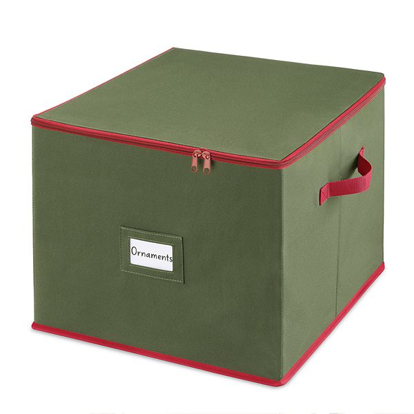 OSTO 13.5 in. Green Vinyl Plastic Ornament Storage Box (64-Ornaments)