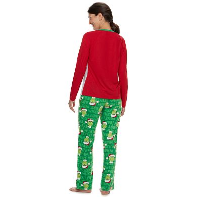 Women's Jammies For Your Families How the Grinch Stole Christmas Grinch "This is Me Being Jolly" Sleep Top & Microfleece Bottoms Pajama Set