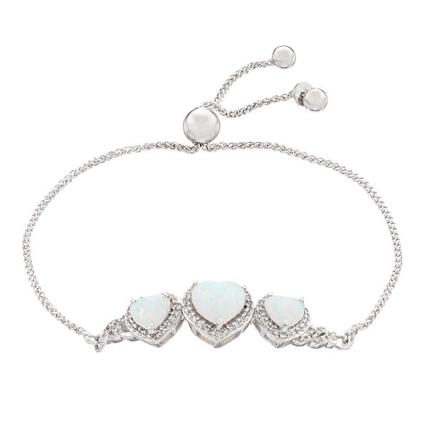 Sterling Silver Created Blue Opal and Cubic Zirconia Link Adjustable Bracelet 
