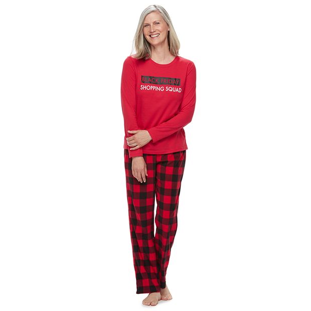 Women's Jammies For Your Families Thanksgiving Black Friday Shopping  Squad Sleep Top & Buffalo Checkered Microfleece