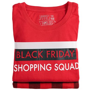 Women's Jammies For Your Families Thanksgiving "Black Friday Shopping Squad" Sleep Top & Buffalo Checkered Microfleece Bottoms Pajama Set