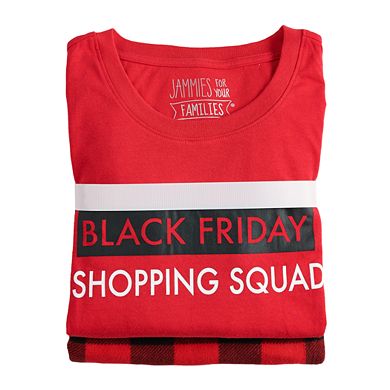 Plus Size Jammies For Your Families Thanksgiving "Black Friday Shopping Squad" Sleep Top & Buffalo Checkered Microfleece Bottoms Pajama Set