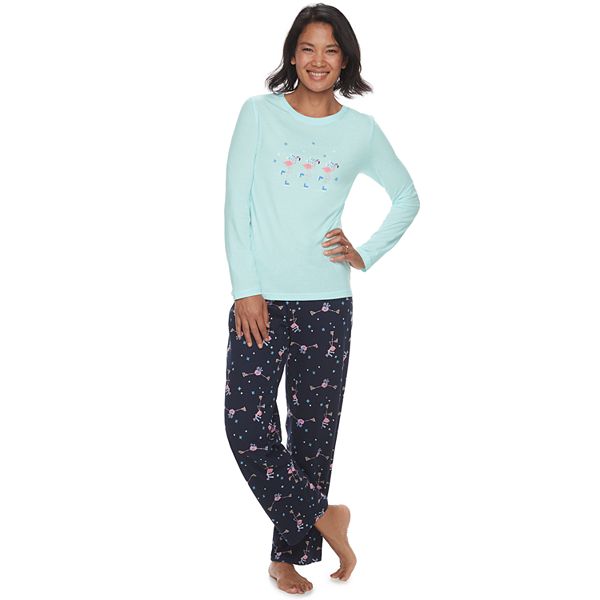 Women's Jammies For Your Families Skating Flamingos Sleep Top & Bottoms  Pajama Set