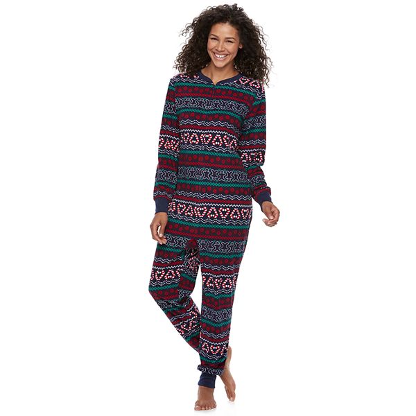 Women s Jammies For Your Families Gingerbread Man Holiday Fairisle Microfleece One Piece Pajamas