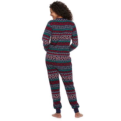 Women's Jammies For Your Families Gingerbread Man Holiday Fairisle Microfleece One-Piece Pajamas