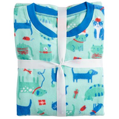 Women's Jammies For Your Families Microfleece Dog & Cat Pattern One-Piece Pajamas