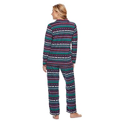 Women's Jammies For Your Families Happy Holidays Fairisle Family Pajamas Microfleece Top & Bottoms Pajama Set