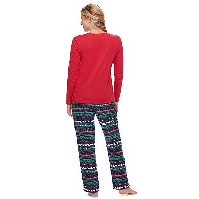 Women's Jammies For Your Families Happy Holidays Family Pajamas Sleep Top & Microfleece Bottoms Pajama Set