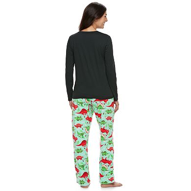 Women's Jammies For Your Families Dino "Rawr to the World" Sleep Top & Microfleece Bottoms Pajama Set