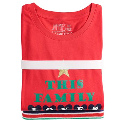 Women's Jammies For Your Families "This Family Loves Christmas" Sleep Top & Microfleece Striped Bottoms Pajama Set